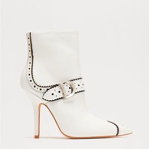 Elegant White Ankle Boots with Black Detailing